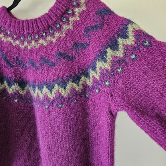 Fair Isle handmade crewneck long sleeve wool sweater women's size M/L - Picture 5 of 16